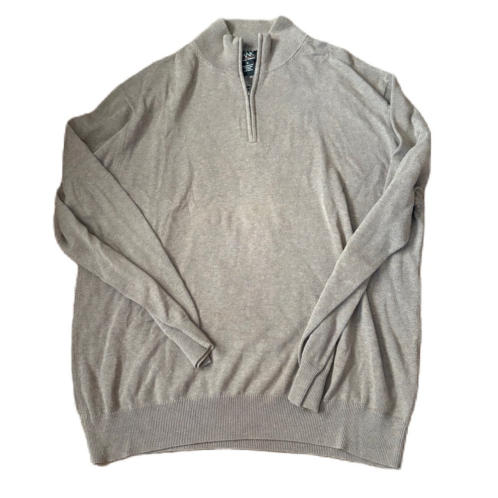 Jos A Bank Pima Cotton Men's Beige Sweater XL Zip Neck Tan Cream Career Pullover